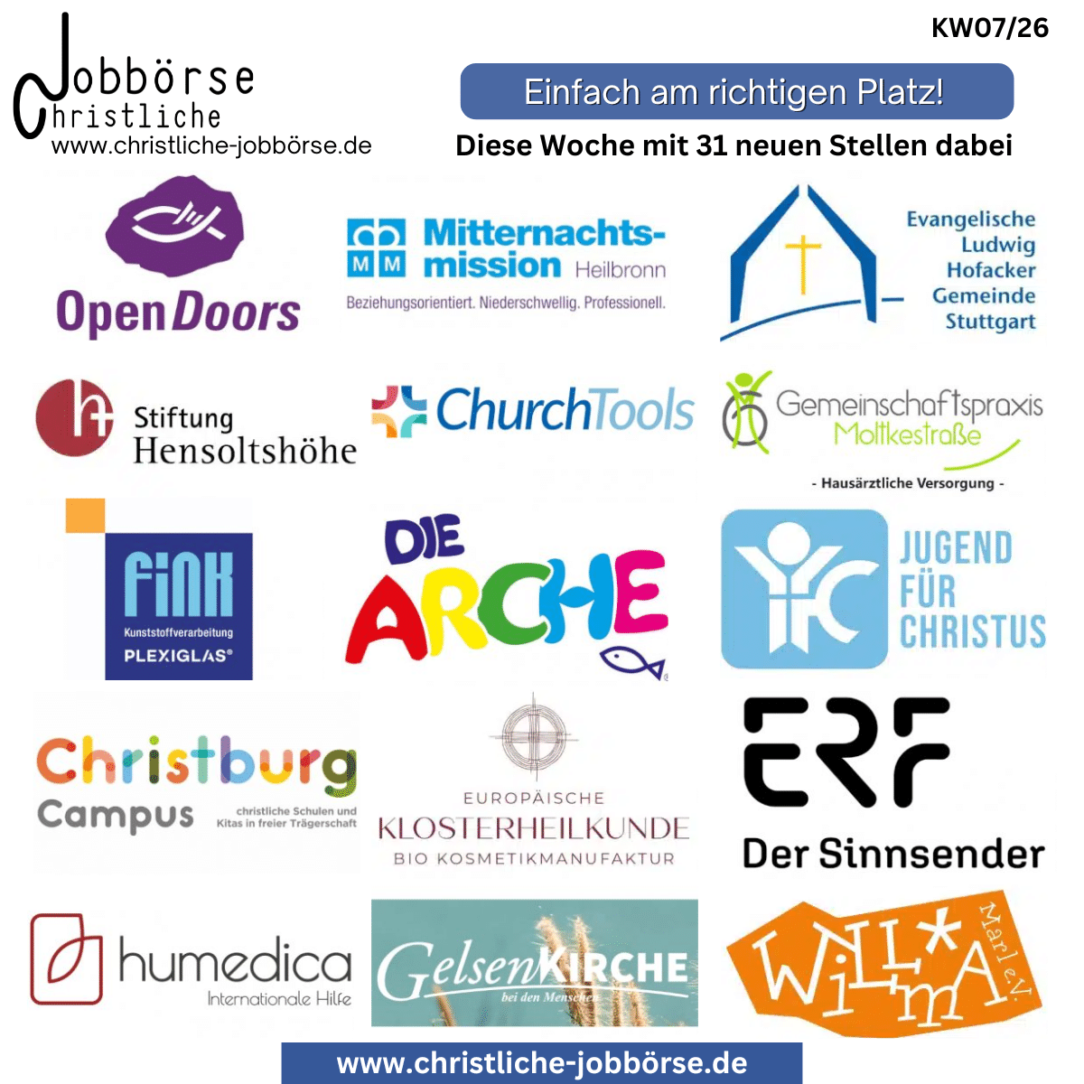 31 neue „Stellenangebote der Woche“ KW07/26 Jobs der Woche 0726 (Beitrag)