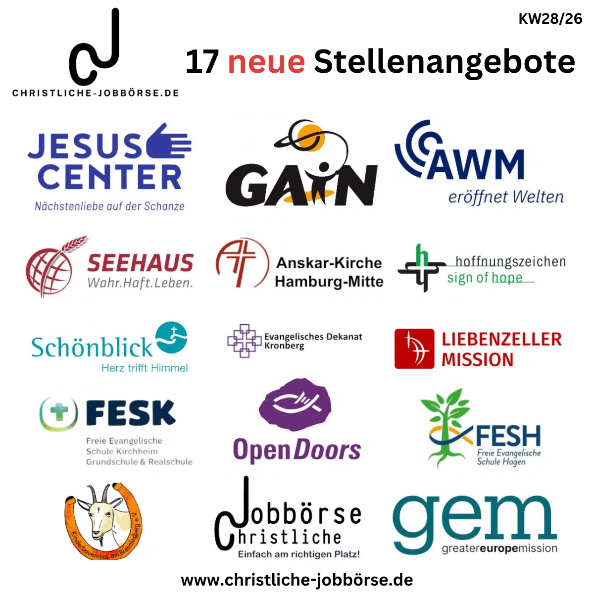 17 „Stellenangebote der Woche“ KW28/26 Jobs der Woche 2826