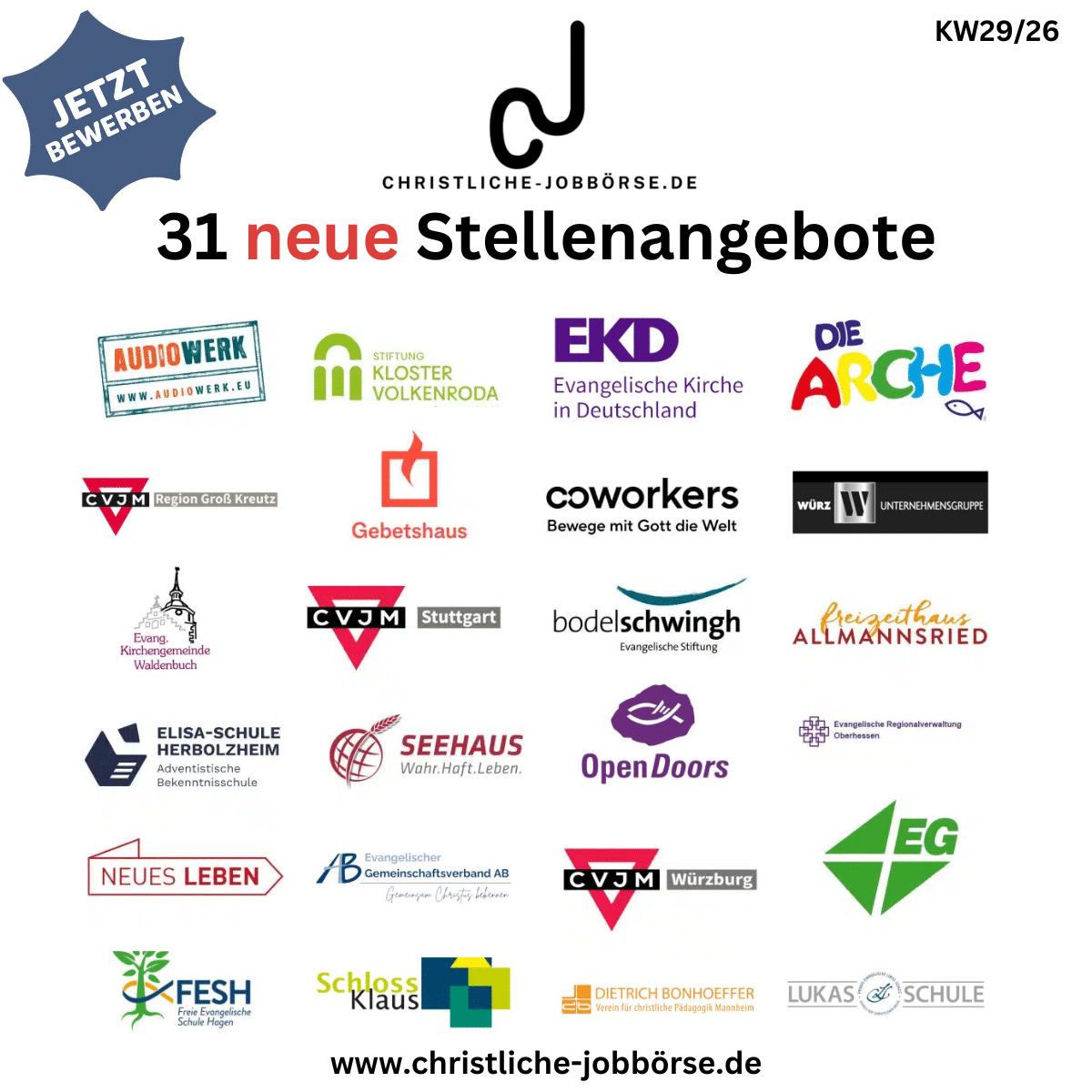 31 „Stellenangebote der Woche“ KW29/26 Jobs der Woche 2926 LinkedIn Beitrag